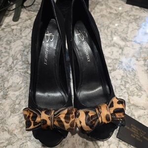 B. Makowsky Black Heels with Leopard Accent